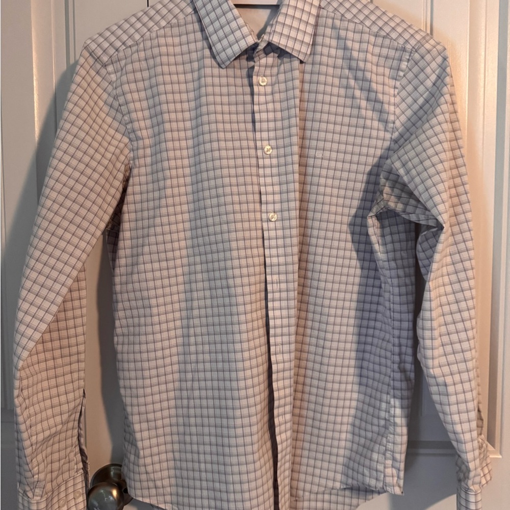 Calvin Klein Men's White, Lavender & Grey Plaid Dress Shirt